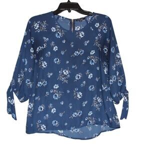 Papermoon Larie‎ Tie-Sleeve Blue Floral Blouse Women's XS